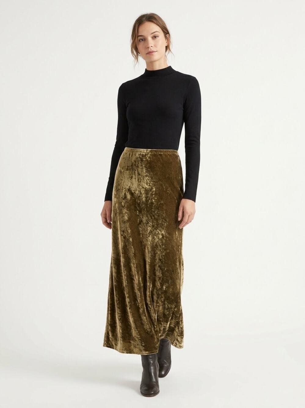 Bryn Walker Olive Crushed Velvet Maxi Skirt Size XL